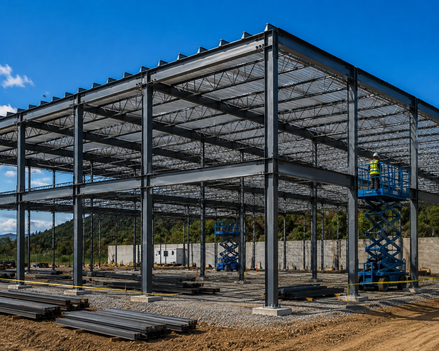 Structural steel frame erected for the facility