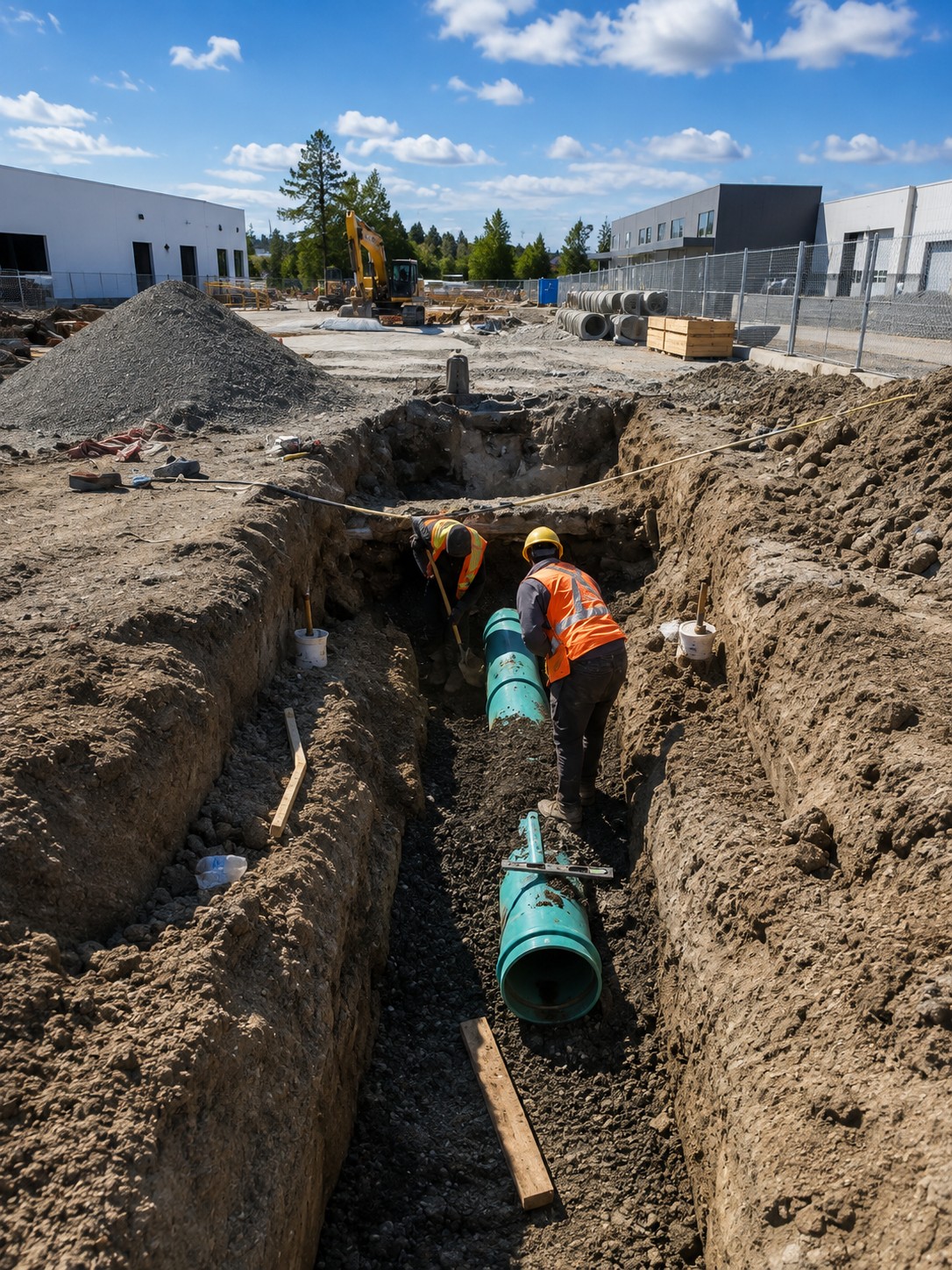 Underground service trench and rough-in
