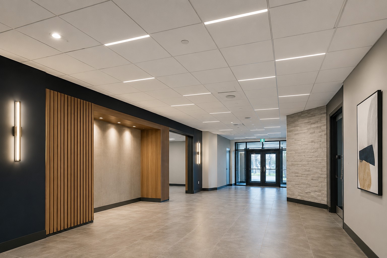 Completed ceiling and architectural finish installation